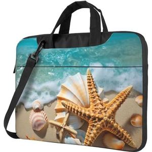 Oceaan Zee Zeeschelp Zeester Laptop Schoudertas Draagbare Laptop Tas Laptop Case Crossbody Aktetas w/Strap Handvat, Zwart, 15.6 inch