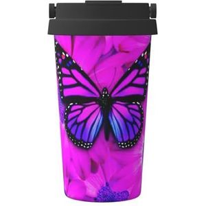 Paarse vlinder en bloem print reizen koffiemok lekvrije thermosbeker geïsoleerde beker voor kantoor camping