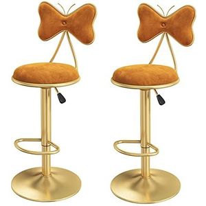 ShuuL Set van 2 keukeneiland barkruk draaibare tegenkruk vlinder met rugleuning verstelbare toonhoogte gestoffeerde stoel stoel ontbijt eetkamerkruk (kleur: oranje)