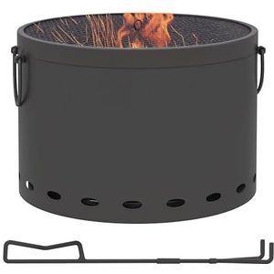 Outsunny Vuurplaats, Ø38cm Rookvrije Houtvuurschaal met Handvat, Vuurkorf met Pook en Vonkbescherming, Tafelvuur voor Tuin, Picknick, Metaal Donkergrijs.