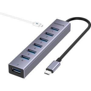 USB-hub, 7-poorts USB 3.0-hub, FORIDA 3.0 USB-splitter met individuele aan/uit-schakelaars en verlichting, 1,2 m USB-hub, lange kabel, USB-verlenging voor laptop en pc-computer