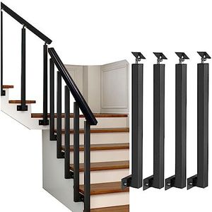 Op de vloer gemonteerde industriële leuning, antislip trapleuningen, zwarte trapspindel voor thuiskantoor en hotel, zijdelings gemonteerde leuningonderdelen met schroeven en platte beugels (kleur: 4