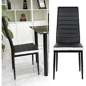 ShiShi Eetstoel met poten, ijzer, keukenstoelen met hoge rugleuning, 53 cm, stoelen voor eetkamer, modern, 6 stuks, zwart en wit