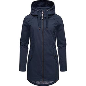 Ragwear Moonda overgangsjas voor dames, lichte jas, lang met capuchon, XS-XXL, Donkerblauw, XL
