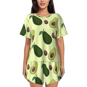YQxwJL Avocado Fruit Print Vrouwen Pyjama Sets Shorts Korte Mouw Lounge Sets Nachtkleding Casual Pjs Met Zakken, Zwart, 3XL