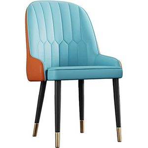 GEIRONV 1 stuks moderne eetkamerstoelen, PU-leer hoge rugleuning gewatteerde zachte zitting loungestoel woonkamer fauteuil metalen poten keukenstoel Eetstoelen (Color : Blue, Size : 44x44x89cm)