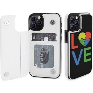 Live And Love Autisme Portemonnee Flip Case Voor iPhone 12/12 Mini/12 Pro/12 Pro Max Stand Cover Met Kaartsleuven Houder