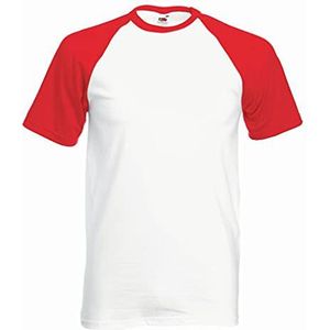 Fotl Baseball Shirt met korte mouwen voor heren, Wit/rood, M