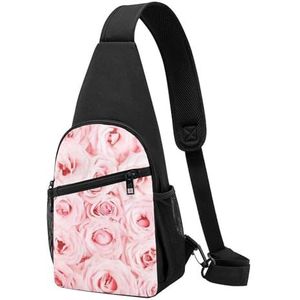Crossbody tassen met dolfijnprint, kleine draagdoek borsttas, casual, grappige borsttas voor vrouwen, mannen, pak voor reizen, sport, hardlopen, Roze verse rozen, Eén maat