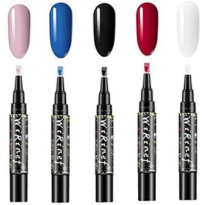 Nagellak Pen, 5 stuks One Step Semi Permanente Nagellak Pennen 3 in 1 Nail Gel Pennen Voor Nail Art DIY Tekening Poolse Pen DIY Home Salon