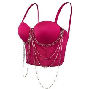 LoprNsdgt Dames Kwastje Ketting Afneembare Schouderband Camisole Uitgaans Crop Corset Tops,Rood,L