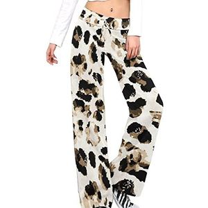 Aquarel Luipaard Cheetah Skin Damesbroek Casual Broek Elastische Taille Lounge Broek Lange Yoga Broek Rechte Been