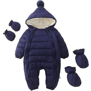 LCIGIA Sneeuwpak babyrompertje pasgeborenen kinderen jongens overall skipak jumpsuit met capuchon meisjes eendelig donsjack met handschoenen winter sneeuwoverall, donkerblauw, 50-62
