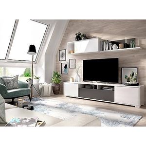 DMORA GRUF Woonkamerset, tv-kast, multifunctionele meubels, 200 x 41 x 180 cm, wit en antraciet