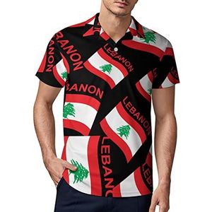 Flag of Libanon Golf Polo-Shirt voor heren, zomer, korte mouwen, casual, sneldrogend, maat M