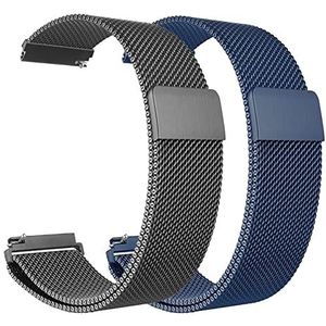 Horlogebandjes van roestvrij staal, 18 mm 20 mm 22 mm 24 mm horlogeband met snelsluiting, metalen magnetische sluiting horlogeband for heren dames vervangende banden (Color : Black and blue, Size :