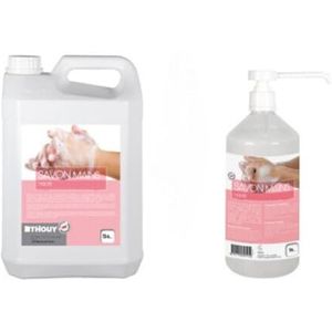 Navulbare handzeepset, wascrème, 5 l + fles 1 l, navulbaar, dispenser met amandelgeur, herhaaldelijk wassen, gevoelige huid