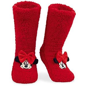 Disney Stitch Fluffy Sokken Vrouwen Super Zachte Fleece Pantoffelsokken Minnie Mouse Baby Yoda Grip Sokken Stitch Geschenken (Rood Minnie)