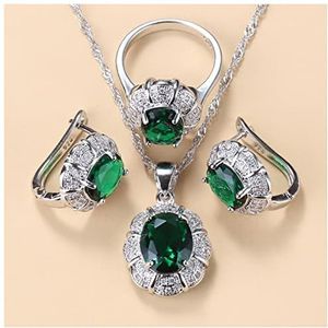 Oorbellen 925 zilveren ketting en oorbellen sieraden sets for vrouwen mode-accessoires Groen zirkoon bedelarmband en ring sets Oorbellen voor dames (Color : Green 3PCS, Size : 8)