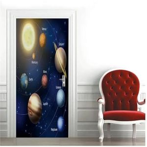 Deurstickers 3D Universe Planeet Deurstickers Outer Space Decal Kosmische Sterrenhemel Muurschildering Behang Poster Woonkamer Slaapkamer(Kleur:R,Grootte:40x120cm)