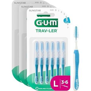 GUM TRAV-LER interdentale borstels| voor grondige reiniging tussen de tand | buigbare handgreep | tanden ragers en tandplak verwijderen | 1.6mm, ISO 5 | maat L | 3x6 bundel