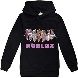 Ro-blox Hoodies voor Meisjes Jongens Mode Sweatshirt Kid Lange Mouw Trui Trainingspak Nieuwigheid Schattig, Zwart, 7 jaar