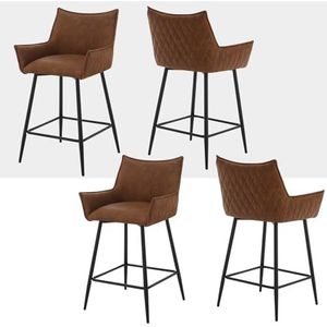 WOLTU Set van 4 barkrukken, barstoel met rugleuning, armleuningen, voetensteun, kruk met kunstleren bekleding, ergonomische gestoffeerde kruk, keukenkruk, modern, voor bar, keuken, eetkamer, bruin,