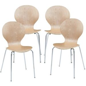 [en.casa] Eetkamerstoelen set van 4 Etne stoelen voor eetkamer stapelbaar hout metalen poten 85x48x50 cm naturel en chroom