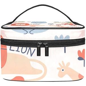 Kleurrijke ballonnen donkergroen achtergrond patroon make-up tas voor vrouwen meisjes cosmetische tassen met handvat reizen make-up organizer tas, Kleurrijke Doodle Dieren Patroon, 8.9x5.9x5.4 Inches, Make-up zakje