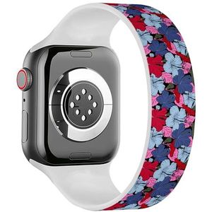 Solo Loop band compatibel met alle series Apple Watch 42/44/45/49mm (Hibiscus Flowers Buds Retro) rekbare siliconen band band accessoire, Siliconen, Geen edelsteen