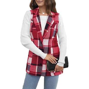 yk8fass Geruite gilet av-7510 (M,Rood), Rood, M