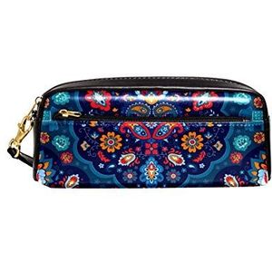Paisley Patroon Etnische Mandala Draagbare Pouch PU Lederen School Pen Case Stationaire Potlood Tassen Waterdichte Cosmetische Tas Make-up Beauty Case
