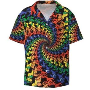 OdDdot Bear Dancing Tie Dye Print Heren Button Down Shirt Korte Mouw Casual Shirt voor Mannen Zomer Business Casual Jurk Shirt, Zwart, 4XL