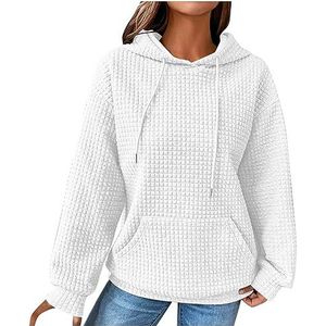 beetleNew Hoodies voor Vrouwen UK Sale Mode Wafel Hooded Sweatshirt voor Vrouwen Winter Dames Casual Losse Warme Knusse Trui met Kangoeroe Pocket, Wit, XL
