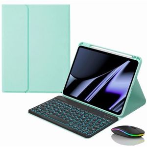 Toetsenbordhoes voor HUAWEI MatePad T 10s/T 10 Enjoy Tablet 2 Honor Pad 6/X6, Magnetisch Afneembaar Draadloos Achtergrondverlichting Toetsenbord met Bluetooth Muis,Groen