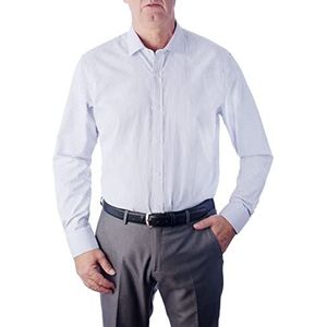 1st American - Gemakkelijk te strijken herenoverhemd met lange mouwen, klassiek chamise voor zaken, 100% katoen, model - regular fit met klassieke kraag, Navy lijn witte achtergrond, L