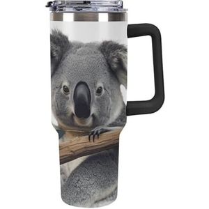 40 oz roestvrijstalen beker met handvat grappige koala's grote capaciteit autobeker lekvrije reisbeker koffiemok dubbel drinkdeksel waterfles geschenken voor mannen vrouwen
