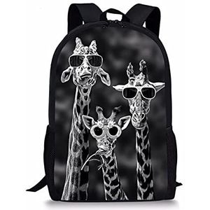 KUIFORTI Schoolrugzak voor kinderen, 17 inch/43,2 cm boekentassen, casual reisrugzak voor jongens en meisjes, dagrugzak met grote capaciteit, Bril Giraffe, Eén maat