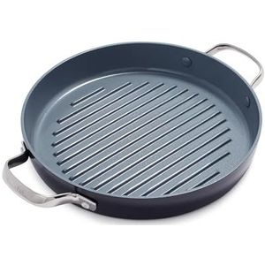 GreenPan Valencia Pro Harde Geanodiseerde Gezond Keramisch Antiaanbaklaag 28 cm Ronde Grillpan, PFAS-Vrij, Inductie, Vaatwasmachinebestendig, Ovenveilig, Grijs