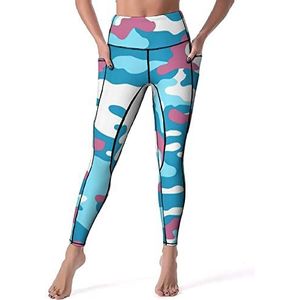 Roze En Blauwe Camouflage Vrouwen Yoga Broek Hoge Taille Leggings Buikcontrole Workout Running Leggings XL