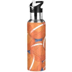 Mode Oranje Basketbal Bal Water Fles Geïsoleerde Thermos Sport Vacuüm Cup Rvs Kruik voor 600ML Koffie Thee