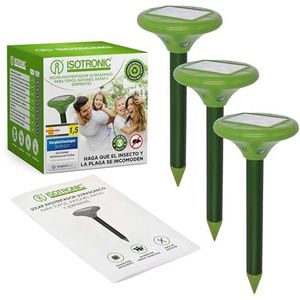 ISOTRONIC Solar LED mollenverjager Vibrasonic met vibratiemotor set van 3 woelmuizenverjagers op zonne-energie woelmuizenverjager mollenverjager slangenverjager (3) zonder boterzuur