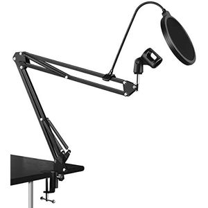 Áengus podcast microfoon arm stand met Pop Filter - Microfoon Standaard stand schuim, Tafelmontage Gaming en Streaming Zwart