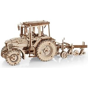 EWA Eco-Wood-Art - Trekker BELARUS-82.3 met Ploeg - Houten mechanisch 3D puzzel - Puzzel voor volwassenen en tieners, 14+ - Lijmloze zelfassemblage - 325 stukjes