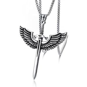 Geschenken voor mannen Angel Feather Cross Heren Hanger Ketting Retro Punk Zwaard Hanger Ketting Heren Metalen Accessoires Religieus Amulet
