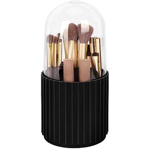 JessLab Make-up Borstel Houder Organizer met Deksel, 360 Graden Draaibare Make-upborstelorganizer Draaiende Cosmetica Houders Borstel Opbergdoos Display voor Badkamer Ijdelheid Aanrecht, Zwart