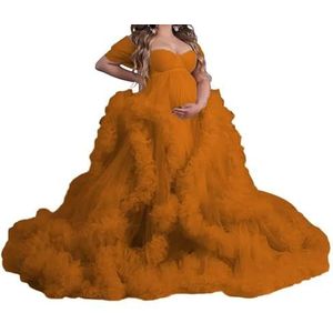 WSEYU Mouwloze tule zwangerschapsjurken voor vrouwen met bustier babyshower, zwangerschapsjurken, grote maten, Verbrand Oranje, 32