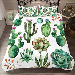 Meiju Dekbedovertrek Set 3D Cactus Beddengoed Dekbedovertrek met Kussenslopen voor Dubbele King Eenpersoonsbed Microfiber 3 stks Jongens MeisjesSlaapkamer Dekbedovertrek Set (220x260cm, sappige planten)