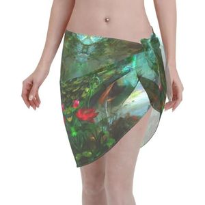 Kleurrijke pauw print elegante strand wrap, bikini cover-up, badmode jurk, voor vrouwen, perfect voor zwembad en resort zwart, Zwart, one size