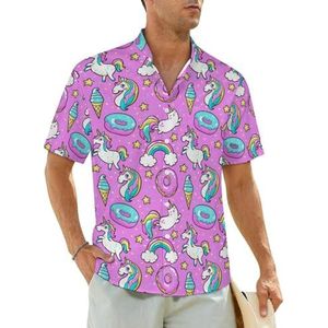 Leuke eenhoorn herenoverhemden korte mouwen strandshirt Hawaiiaans shirt casual zomer T-shirt 2XL